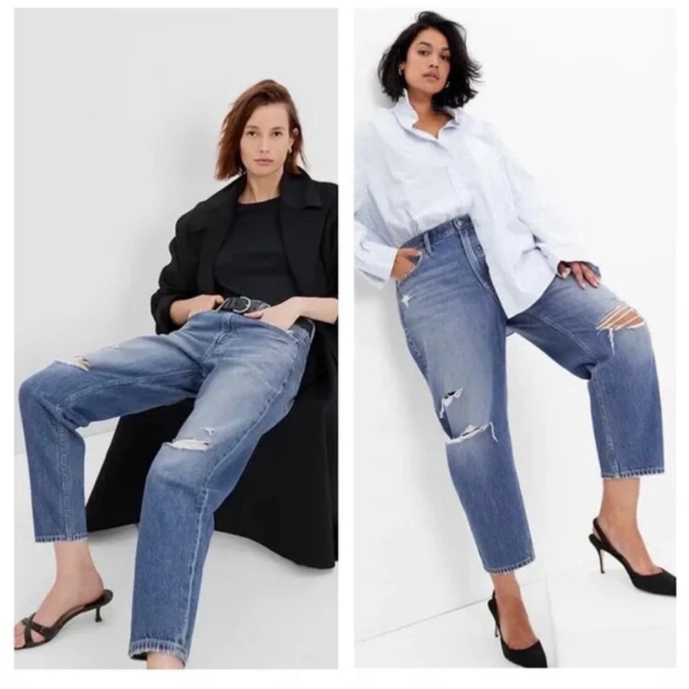 Gap High Rise Barrel Jean, Medium Destroy, Size 24/00